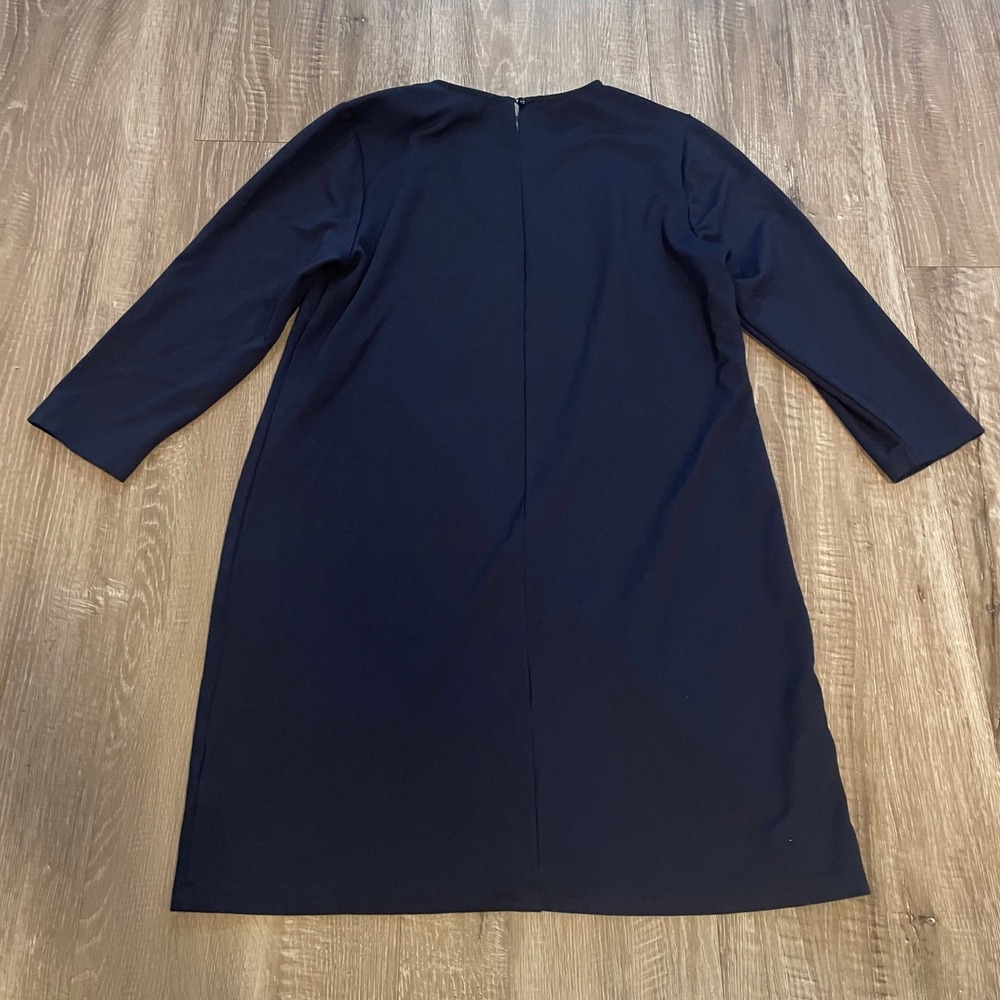 Larry Levine Womens Dress Size L Navy Blue Rayon Nylon Shift 3/4 Sleeve Solid